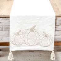 72" Ivory Pumpkin Embroidered Table Runner Fall and Thanksgiving