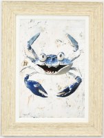 32" x 24" Coastal Blue Happy Crab Gel Textured Print in a Distressed Sand Frame