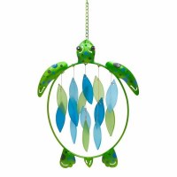 15.5" Green and Blue Glass Metal Sea Turtle Wind Chime