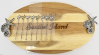 "Sanibel Island" Oval Sealife Handle Wood Board With Sealife Picks