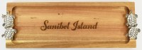 6" x 17" "Sanibel Island" Sea Turtle Handle Wood Tray With Sea Turtle Picks
