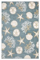 5.3' x 7' White and Tan Seashells on Blue Quinn qui01 Rug
