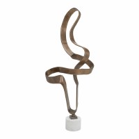39" Distressed Bronze Metal Ribbon Sculpture on a White Marble Base