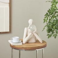 13" Beige and Gold Polyresin Bust Holding an Orb Scuplture