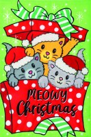 18" x 12" "Merry Christmas" Vinyl Kittens in a Gift Box Mini Garden Flag