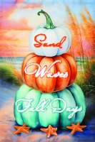 18" x 12" "Sand Waves, Fall Days" Stacked Pumpkins Coastal Fall & Thanksgiving Mini Vinyl Garden Flag