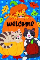 18" x 12" "Welcome" Cats and Pumpkins Fall & Thanksgiving Mini Vinyl Garden Flag