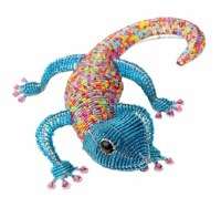 12" Blue and Multicolor Beaded Gecko