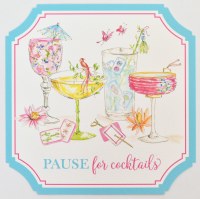 Pack of 20 4" Sq "Pause for Cocktails" Mahjong Cocktails Coasters