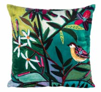 14" Sq Multicolor Bird With Flowers Pillow
