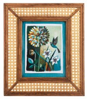 16" x 14" Multicolor Blue Bird Cane Framed Floral Print