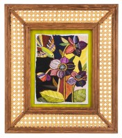 16" x 14" Multicolor Green Bird Cane Framed Floral Print