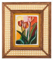 16" x 14" Multicolor Tulips Cane Framed Floral Print