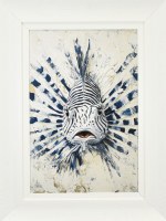 32" x 24" Huff! Blue Lionfish Gel Textured Coastal Print in a White Frame