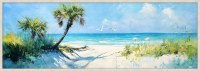 22" x 62" Two Palm Trees on the Beach Coastal Canvas Framed