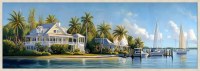 22" x 62" Island House With Boats Coastal Canvas Framed