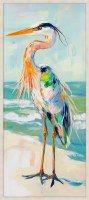 50" x 22" Multicolor Heron on the Beach 2 Coastal Canvas Framed