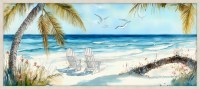 22" x 50" Two White Beach Chairs Under Palm Trees on the Beach Coastal Canvas Framed