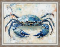 34" x 44" Blue Crab Gel Textured Coastal Print in a Brown Wood Grain Frame