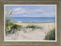 30" x 42" Sea Oats on the Beach Gel Textured Coastal Print in a Distressed White Frame