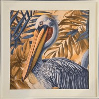 37" Sq Pelican Gel Textured Coastal Print in a Distressed White Frame