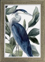 44" x 32" Blue Heron 2 Gel Textured Coastal Print in a Distressed Frame