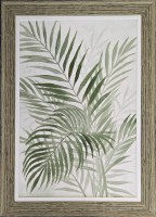 43" x 31" Green Palm Fronds 1 Gel Textured Tropical Print in a Dark Green Frame