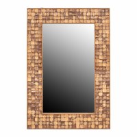 40" x 27" Brown Wood Squares Wall Mirror