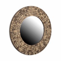 35" Round Brown Wood Squares Wall Mirror