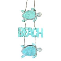 22" Wood Sea Turtle "Beach" Hanging Coastal Wood Wall Plaque