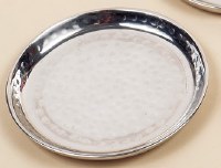 5" Round Hammered Silver Metal Candleholder Plate