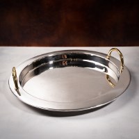 17" Round Stainless Steel Tray With Gold Handles