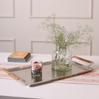 12" Silver Textured Metal Tray With Wrapped Handles