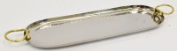 5" x 17" Oval Silver Narrow Metal Serving Tray With Gold Handles