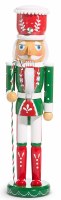 15" Wood Nutcracker Wearing a Green Jacket Statue