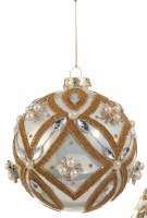 4" Pearl and Gold Glass Ball Ornament