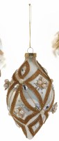 6" Pearl and Gold Glass Diamond Shape Ornament
