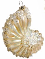 4" Beaded Gold Nautilus Shell Glass Ornament