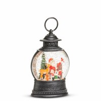 8" LED Santa With Forest Animals Glitter Lantern