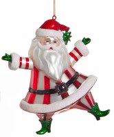 5" Red and White Stripe Glass Santa Ornament
