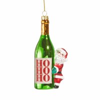 5" Santa With a Wine Bottle Glass Ornament