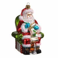 5" Multicolor Santa Sitting in a Chair With a Dog Glass Ornament