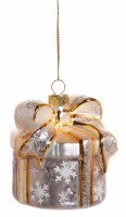 3" Silver and Gold Round Glass Gift Box Ornament