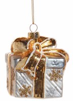 3" Silver and Gold Square Glass Gift Box Ornament