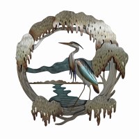 36" LED Heron in Crypress Metal Wall Plaque MM325