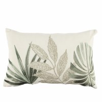 12" x 20" Green Tropical Leaves Embroidered Coastal Pillow