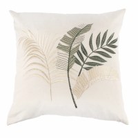 18" Square Green Tropical Leaves Embroidered Coastal Pillow