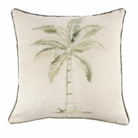 18" Square Green Palm Embroidered Coastal Pillow