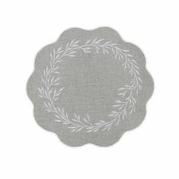 16" Round Ash Blue Embroidered Leaves Placemat