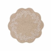 16" Round Taupe Embroidered Leaves Placemat